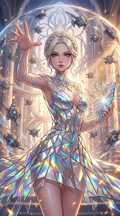 score_9, masterpiece, best quality, ultra-detailed, Set A: High-budget Anime Keyframe, Japanese woman. Upper body close-up from the thighs up, character filling the screen for maximum presence. Theme: Ethereal Dream. shattering the fabric of reality 