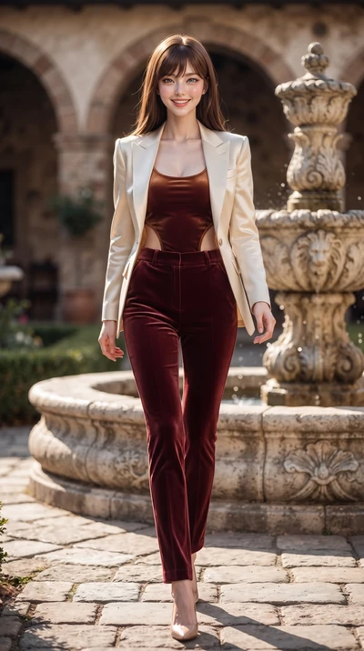 score_9, masterpiece, best quality, ultra-detailed, high-budget anime keyframe, editorial fashion photography, tasteful artistic composition, Korean woman. low angle full-body shot from head to toe showing her feet, filling the entire 9:16 vertical f