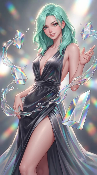 score_9, masterpiece, best quality, ultra-detailed, high-budget anime keyframe, editorial fashion photography, tasteful artistic composition, Japanese woman. close-up cowboy shot from the waist and thighs up, the character dominates the composition, 