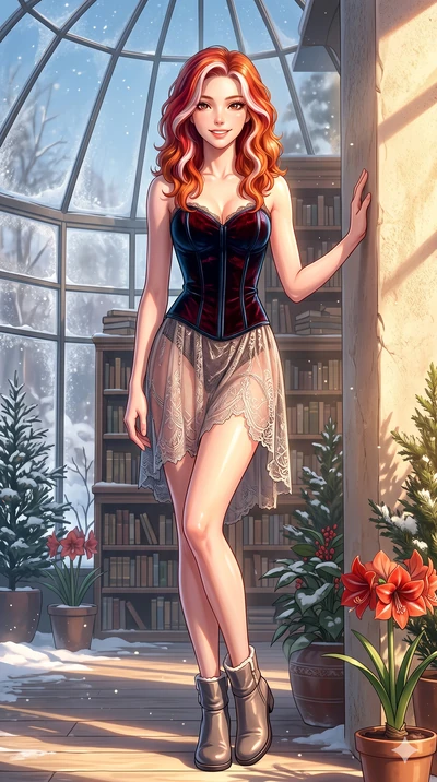 score_9, masterpiece, best quality, ultra-detailed, high-budget anime keyframe, vibrant anime aesthetic, Caucasian woman, strictly human ears. cowboy shot from the thighs up, character and outfit filling the frame for maximum presence. She is leaning