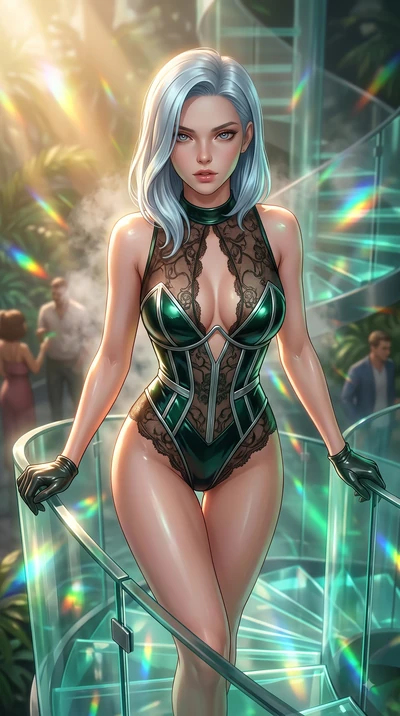 score_9, masterpiece, best quality, ultra-detailed, high-budget anime keyframe, editorial fashion photography, tasteful artistic composition, Korean woman. close-up cowboy shot from the waist and thighs up, the character dominates the composition, fi
