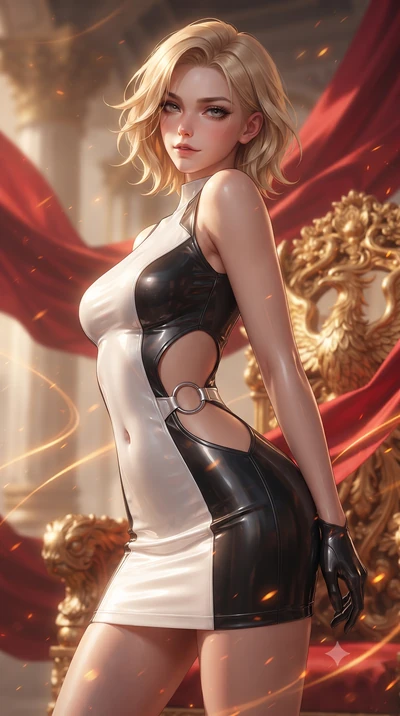 score_9, masterpiece, best quality, ultra-detailed, high-budget anime keyframe, editorial fashion photography, tasteful artistic composition, Caucasian woman. close-up cowboy shot from the waist and thighs up, the character dominates the composition,
