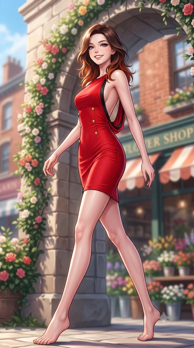 score_9, masterpiece, best quality, ultra-detailed, high-budget anime keyframe, editorial fashion photography, tasteful artistic composition, Korean woman. low angle full-body shot from head to toe showing her feet, filling the entire 9:16 vertical f
