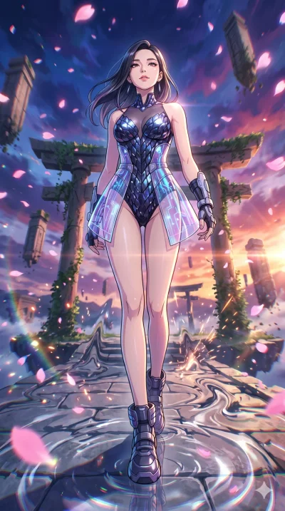 score_9, masterpiece, best quality, ultra-detailed, High-budget Anime Keyframe, vibrant colors, fluid line-art, expressive lighting, cinematic composition, Ufotable-style visual effects, top-tier animation quality, Korean woman with idol-like refined