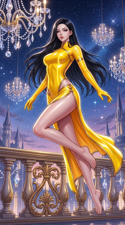 score_9, masterpiece, best quality, ultra-detailed, high-budget anime keyframe, semi-realistic 3D game render, editorial fashion photography, tasteful artistic composition, Korean woman. low angle full-body shot from head to toe showing her feet, fil
