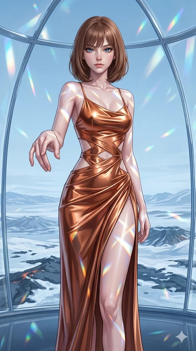 score_9, masterpiece, best quality, ultra-detailed, high-budget anime keyframe, editorial fashion photography, tasteful artistic composition, Caucasian woman, strictly human ears. cowboy shot from the thighs up, character and outfit filling the frame