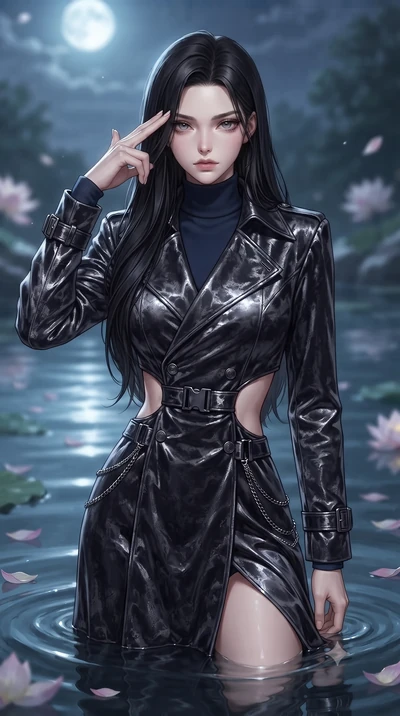 score_9, masterpiece, best quality, ultra-detailed, high-budget anime keyframe, editorial fashion photography, tasteful artistic composition, Korean woman. close-up cowboy shot from the waist and thighs up, the character dominates the composition, fi
