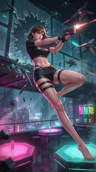 score_9, masterpiece, best quality, ultra-detailed, high-budget anime keyframe, editorial fashion photography, tasteful artistic composition, realistic cosplay photography, Korean woman. low angle full-body shot from head to toe showing her feet, fil