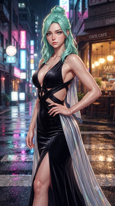score_9, masterpiece, best quality, ultra-detailed, high-budget anime keyframe, editorial fashion photography, tasteful artistic composition, Japanese woman. close-up cowboy shot from the waist and thighs up, the character dominates the composition, 