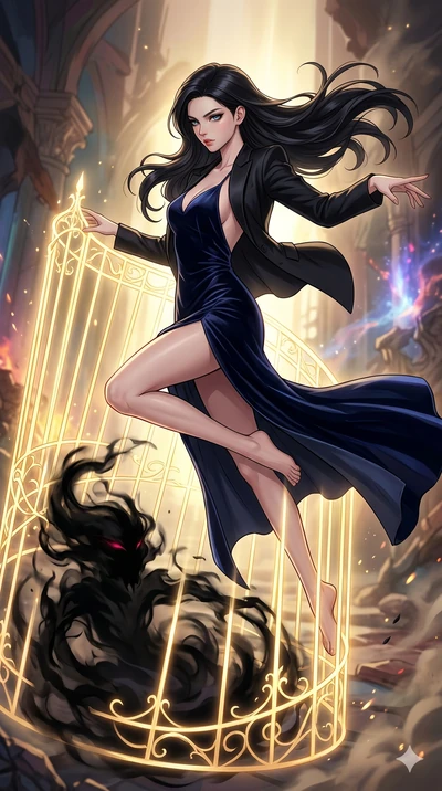 score_9, masterpiece, best quality, ultra-detailed, high-budget anime movie keyframe, cinematic anime lighting, intricate line art, Caucasian (strictly human ears) woman. Mid-air action shot capturing a graceful twist and vertical silhouette. weaving