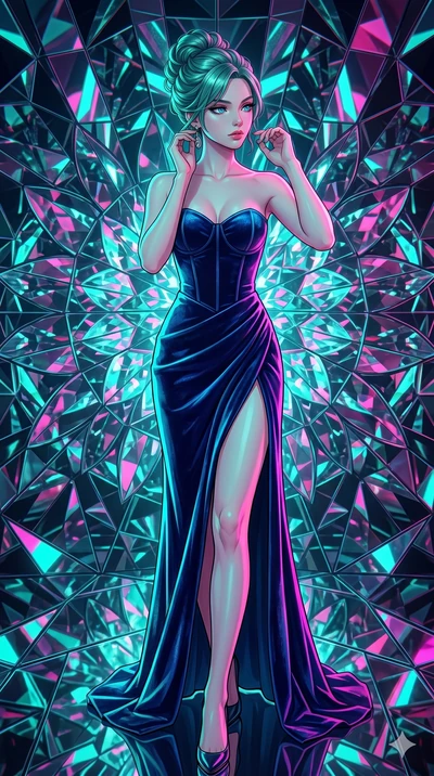 score_9, masterpiece, best quality, ultra-detailed, high-budget anime keyframe, editorial fashion photography, tasteful artistic composition, Japanese woman. cowboy shot from the thighs up, character and outfit filling the frame for maximum editorial