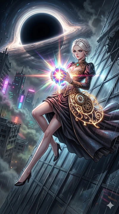 score_9, masterpiece, best quality, ultra-detailed, Set A: High-budget Anime Keyframe, Caucasian (human ears) woman. Low angle cowboy shot filling the entire 9:16 frame with her statuesque presence. Theme: Urban Decay. sliding down a glass skyscraper