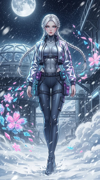 score_9, masterpiece, best quality, ultra-detailed, high-budget anime movie keyframe, cinematic anime lighting, intricate line art, Japanese woman. Dynamic full-body shot stretching the vertical silhouette across the 9:16 frame. walking through a bli