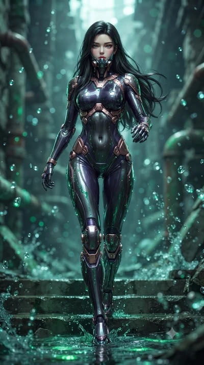 score_9, masterpiece, best quality, ultra-detailed, high-budget anime keyframe, editorial fashion photography, tasteful artistic composition, Korean woman. low angle full-body shot from head to toe showing her feet, filling the entire 9:16 vertical f
