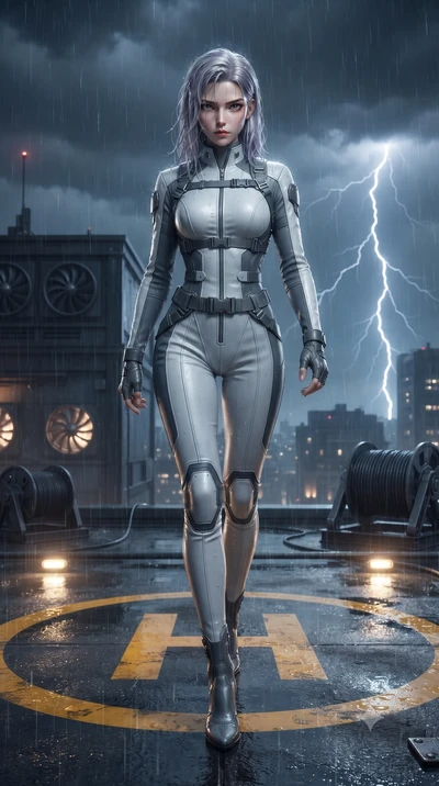 score_9, masterpiece, best quality, ultra-detailed, high-budget anime keyframe, editorial fashion photography, tasteful artistic composition, Caucasian woman. low angle full-body shot from head to toe showing her feet, filling the entire 9:16 vertica