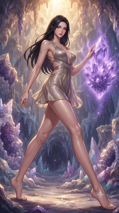 score_9, masterpiece, best quality, ultra-detailed, high-budget anime keyframe, editorial fashion photography, tasteful artistic composition, Korean woman. low angle full-body shot from head to toe showing her feet, filling the entire 9:16 vertical f