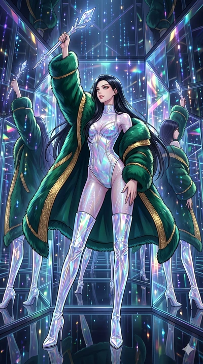 score_9, masterpiece, best quality, ultra-detailed, high-budget anime movie keyframe, cinematic anime lighting, intricate line art, Japanese woman. Dynamic full-body shot stretching the vertical silhouette across the 9:16 frame. standing victoriously