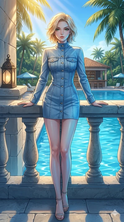 score_9, masterpiece, best quality, ultra-detailed, high-budget anime keyframe, editorial fashion photography, tasteful artistic composition, Caucasian woman, strictly human ears. low angle full-body shot from head to toe showing her feet, filling th