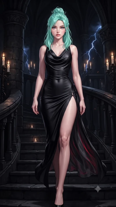 score_9, masterpiece, best quality, ultra-detailed, high-budget anime keyframe, editorial fashion photography, tasteful artistic composition, Japanese woman. low angle full-body shot from head to toe showing her feet, filling the entire 9:16 vertical