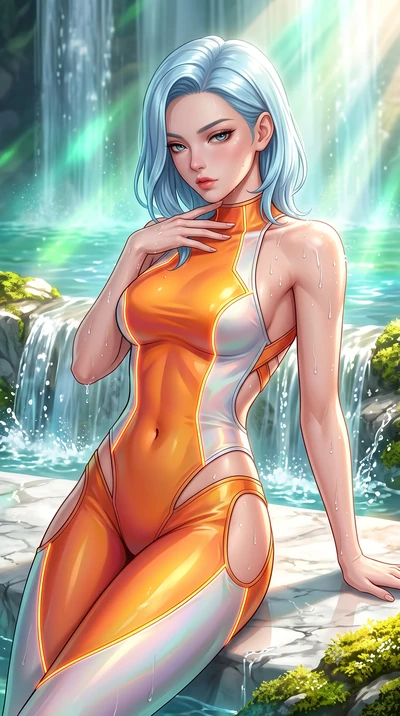 score_9, masterpiece, best quality, ultra-detailed, high-budget anime keyframe, semi-realistic 3D game render, editorial fashion photography, tasteful artistic composition, Korean woman. close-up cowboy shot from the waist and thighs up, the characte