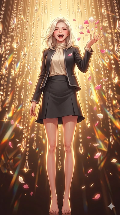 score_9, masterpiece, best quality, ultra-detailed, high-budget anime keyframe, vibrant anime aesthetic, Caucasian woman, strictly human ears. low angle full-body shot from head to toe showing her feet, filling the entire 9:16 vertical frame with her