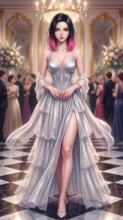 score_9, masterpiece, best quality, ultra-detailed, high-budget anime keyframe, semi-realistic 3D game render, editorial fashion photography, tasteful artistic composition, Korean woman. close-up cowboy shot from the waist and thighs up, the characte
