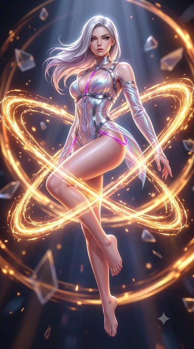 score_9, masterpiece, best quality, ultra-detailed, high-budget anime keyframe, semi-realistic 3D game render, editorial fashion photography, tasteful artistic composition, Caucasian woman. low angle full-body shot from head to toe showing her feet, 