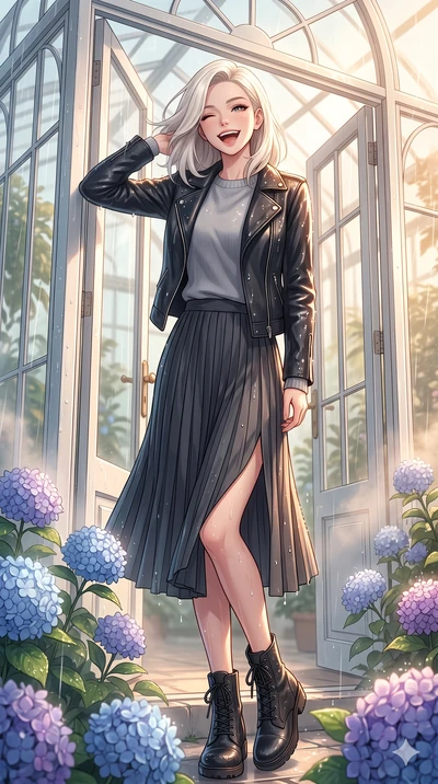 score_9, masterpiece, best quality, ultra-detailed, high-budget anime keyframe, vibrant anime aesthetic, Caucasian woman, strictly human ears. low angle full-body shot from head to toe showing her feet, filling the entire 9:16 vertical frame with her