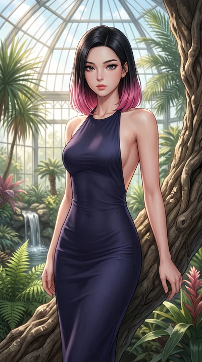 score_9, masterpiece, best quality, ultra-detailed, high-budget anime keyframe, editorial fashion photography, tasteful artistic composition, Korean woman woman. close-up cowboy shot from the waist and thighs up, the character dominates the compositi