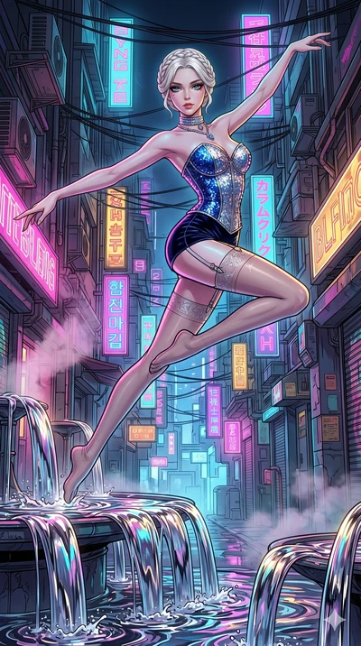 score_9, masterpiece, best quality, ultra-detailed, high-budget anime movie keyframe, cinematic anime lighting, intricate line art, Caucasian (strictly human ears) woman. Dynamic full-body shot stretching the vertical silhouette across the 9:16 frame