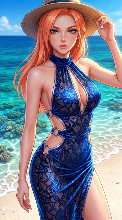 score_9, masterpiece, best quality, ultra-detailed, high-budget anime keyframe, semi-realistic 3D game render, editorial fashion photography, tasteful artistic composition, Japanese woman. close-up cowboy shot from the waist and thighs up, the charac