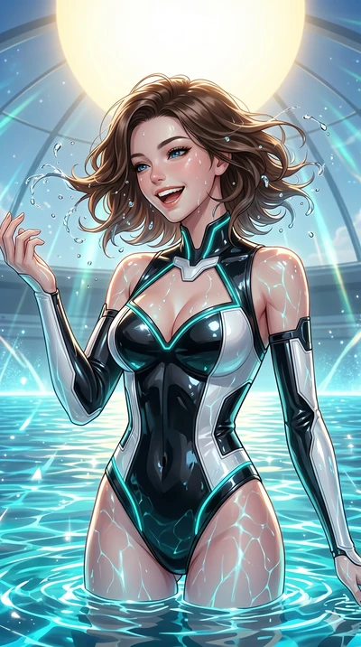 score_9, masterpiece, best quality, ultra-detailed, high-budget anime keyframe, editorial fashion photography, tasteful artistic composition, Korean woman. Upper body close-up from the thighs up, character filling the screen for maximum presence. She