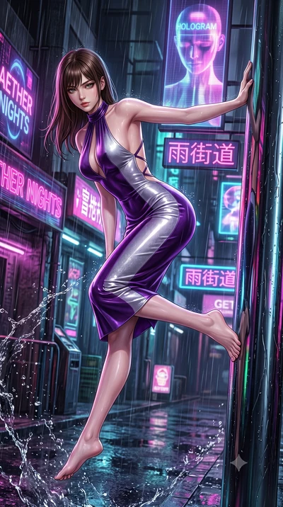 score_9, masterpiece, best quality, ultra-detailed, high-budget anime keyframe, semi-realistic 3D game render, editorial fashion photography, tasteful artistic composition, Korean woman. low angle full-body shot from head to toe showing her feet, fil