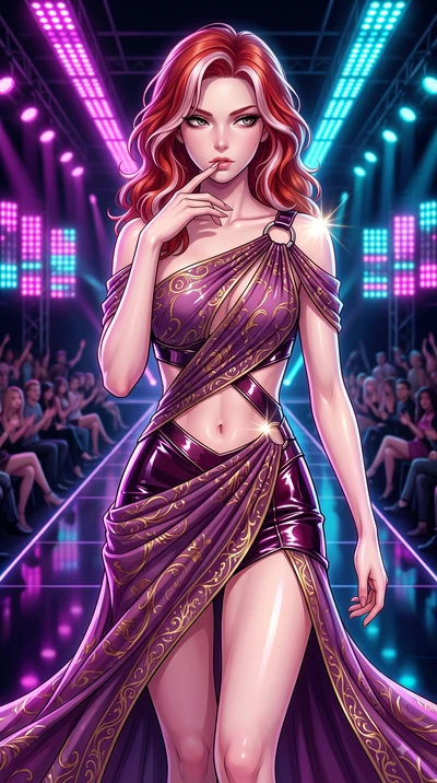 score_9, masterpiece, best quality, ultra-detailed, high-budget anime keyframe, editorial fashion photography, tasteful artistic composition, Caucasian woman. close-up cowboy shot from the waist and thighs up, the character dominates the composition,