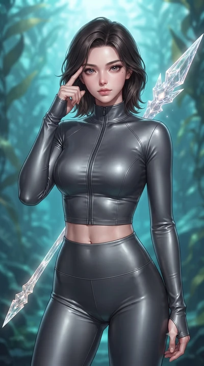 score_9, masterpiece, best quality, ultra-detailed, high-budget anime keyframe, editorial fashion photography, tasteful artistic composition, Korean woman. close-up cowboy shot from the waist and thighs up, the character dominates the composition, fi
