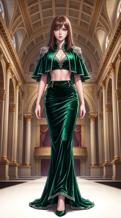 score_9, masterpiece, best quality, ultra-detailed, high-budget anime keyframe, semi-realistic 3D game render, editorial fashion photography, tasteful artistic composition, Korean woman. low angle full-body shot from head to toe showing her feet, fil