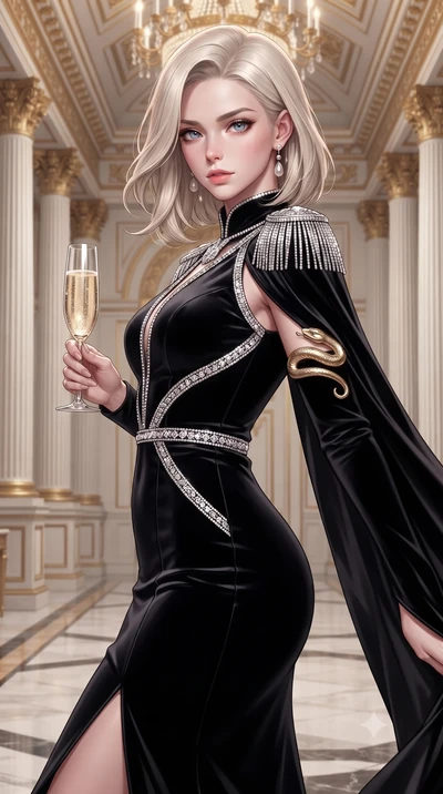 score_9, masterpiece, best quality, ultra-detailed, high-budget anime keyframe, editorial fashion photography, tasteful artistic composition, Caucasian woman. close-up cowboy shot from the waist and thighs up, the character dominates the composition,