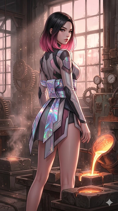 score_9, masterpiece, best quality, ultra-detailed, high-budget anime keyframe, editorial fashion photography, tasteful artistic composition, Korean woman. cowboy shot from the thighs up, character and outfit filling the frame for maximum editorial p