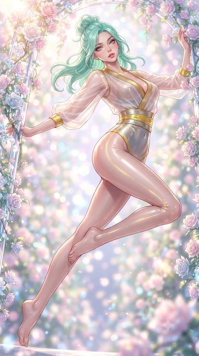 score_9, masterpiece, best quality, ultra-detailed, high-budget anime keyframe, editorial fashion photography, tasteful artistic composition, Japanese woman. low angle full-body shot from head to toe showing her feet, filling the entire 9:16 vertical