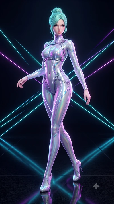 score_9, masterpiece, best quality, ultra-detailed, high-budget anime keyframe, semi-realistic 3D game render, editorial fashion photography, tasteful artistic composition, Japanese woman. low angle full-body shot from head to toe showing her feet, f