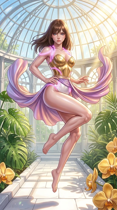 score_9, masterpiece, best quality, ultra-detailed, high-budget anime keyframe, semi-realistic 3D game render, editorial fashion photography, tasteful artistic composition, Korean woman. low angle full-body shot from head to toe showing her feet, fil