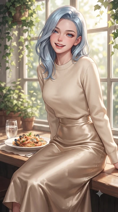 score_9, masterpiece, best quality, ultra-detailed, high-budget anime keyframe, editorial fashion photography, tasteful artistic composition, Korean woman. close-up cowboy shot from the waist and thighs up, the character dominates the composition, fi