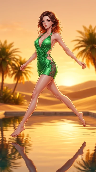score_9, masterpiece, best quality, ultra-detailed, high-budget anime keyframe, semi-realistic 3D game render, editorial fashion photography, tasteful artistic composition, Korean woman. low angle full-body shot from head to toe showing her feet, fil