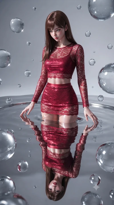 score_9, masterpiece, best quality, ultra-detailed, High-budget Anime Keyframe, editorial fashion photography, tasteful artistic composition, realistic cosplay photography, East Asian woman. Low angle cowboy shot filling the entire 9:16 frame with he
