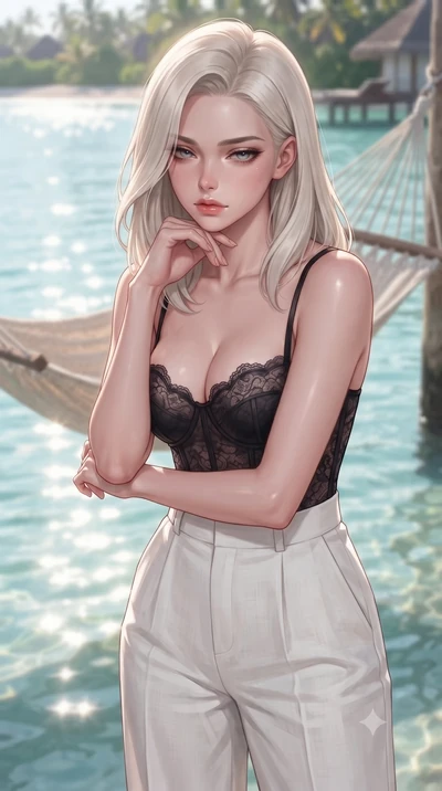 score_9, masterpiece, best quality, ultra-detailed, high-budget anime keyframe, editorial fashion photography, tasteful artistic composition, Caucasian woman woman. close-up cowboy shot from the waist and thighs up, the character dominates the compos