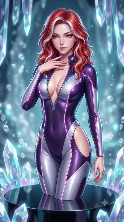 score_9, masterpiece, best quality, ultra-detailed, high-budget anime keyframe, semi-realistic 3D game render, editorial fashion photography, tasteful artistic composition, Caucasian woman. close-up cowboy shot from the waist and thighs up, the chara