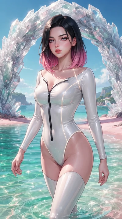 score_9, masterpiece, best quality, ultra-detailed, high-budget anime keyframe, editorial fashion photography, tasteful artistic composition, Korean woman. close-up cowboy shot from the waist and thighs up, the character dominates the composition, fi