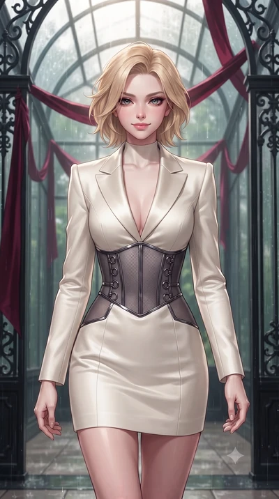 score_9, masterpiece, best quality, ultra-detailed, high-budget anime keyframe, editorial fashion photography, tasteful artistic composition, Caucasian woman. close-up cowboy shot from the waist and thighs up, the character dominates the composition,