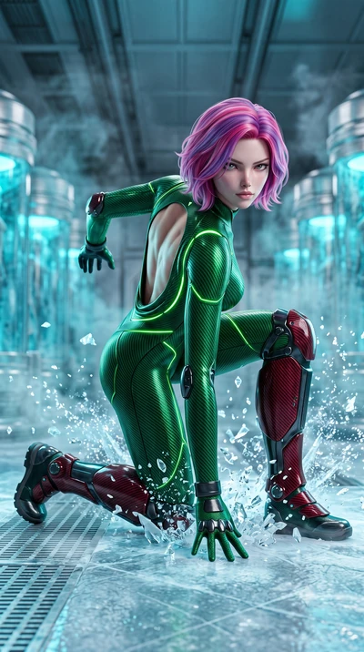 score_9, masterpiece, best quality, ultra-detailed, high-budget anime keyframe, semi-realistic 3D game render, editorial fashion photography, tasteful artistic composition, Caucasian woman. low angle full-body shot from head to toe showing her feet, 