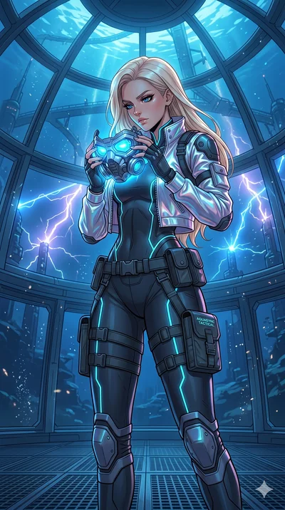 score_9, masterpiece, best quality, ultra-detailed, high-budget anime movie keyframe, cinematic anime lighting, intricate line art, Caucasian (strictly human ears) woman. Low angle cowboy shot filling the entire 9:16 frame with her statuesque presenc